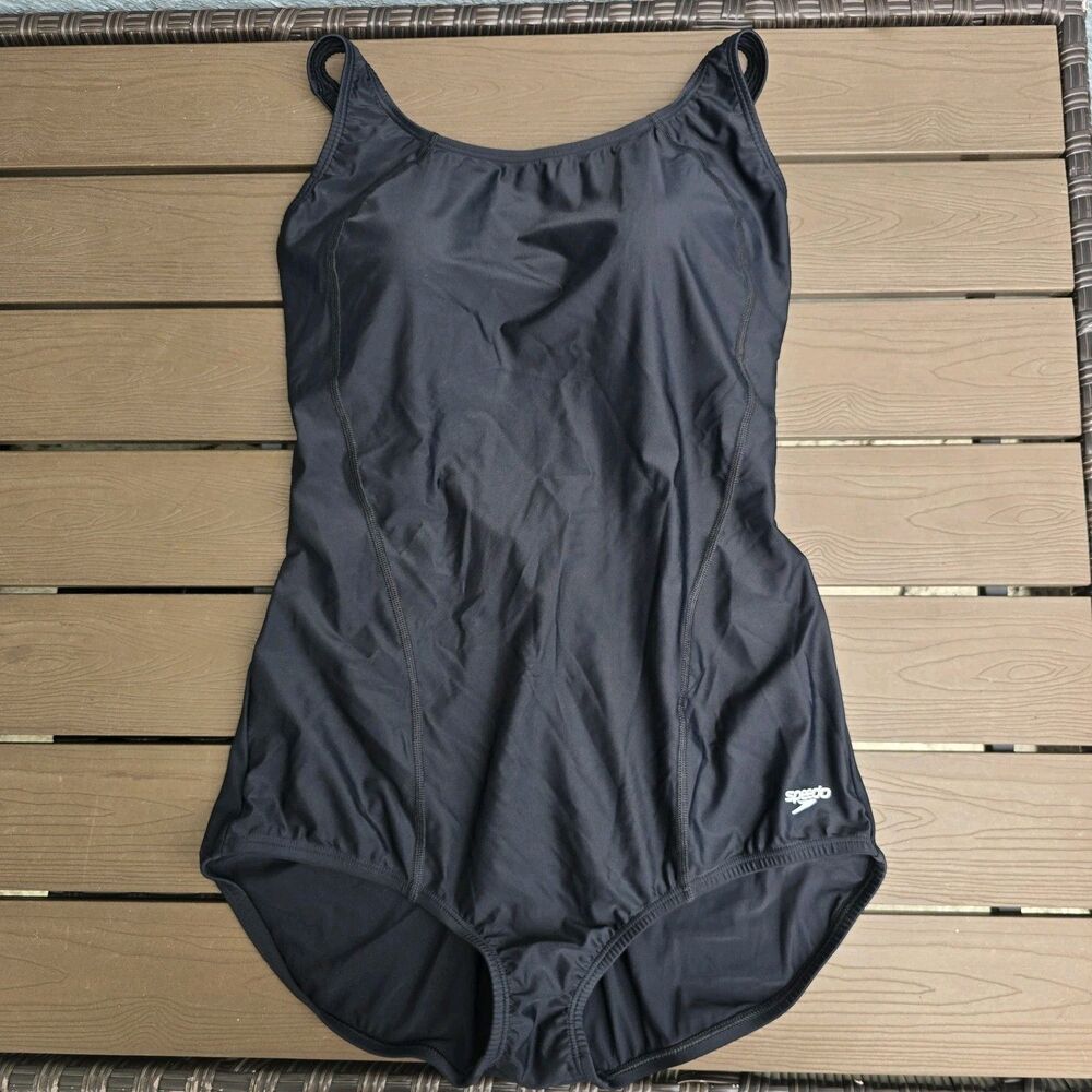 Speedo Women's Black Modest Lap Suit One Piece Swim Sz 12 Long New